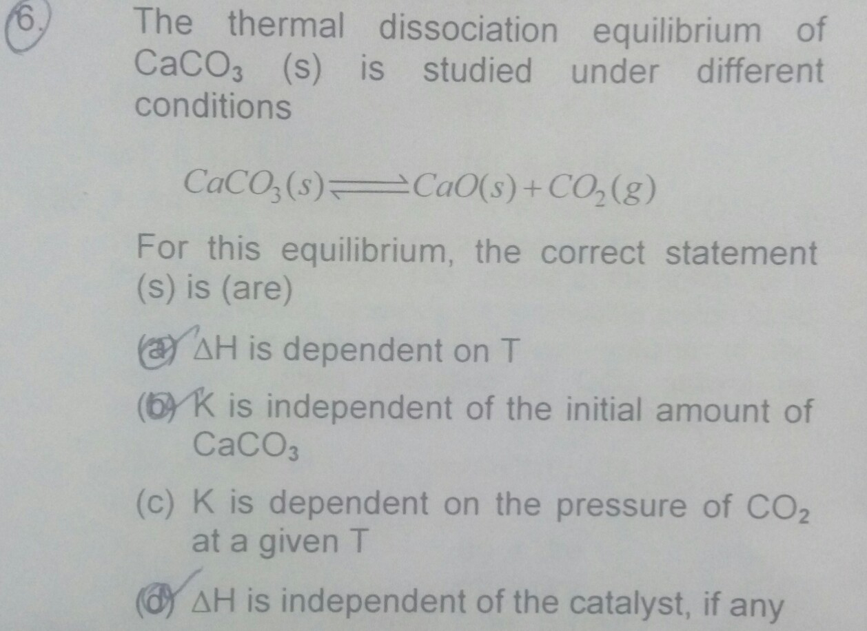 Question image for For this equilibrium the corect statements are? w